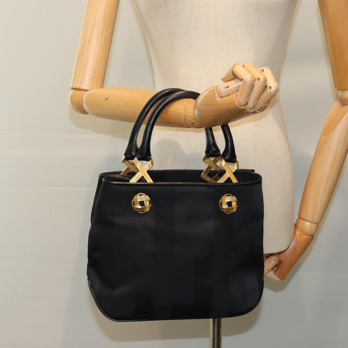 Salvatore Ferragamo Vintage Handbag Canvas, BLACK, CANVAS, Handbag