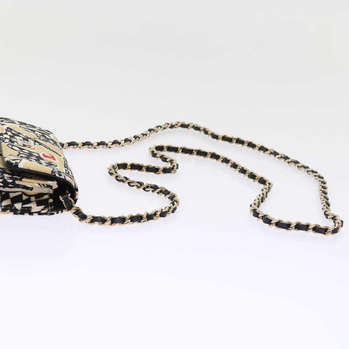 Chanel Flap Card Holder on Chain Quilted Printed Canvas, BEIGE, CANVAS, Shoulder bag