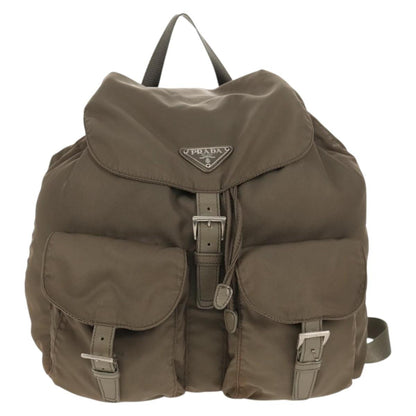 Prada Vela Double Front Pocket Backpack Tessuto with Saffiano Leather, GRAY, NYLON, Backpack