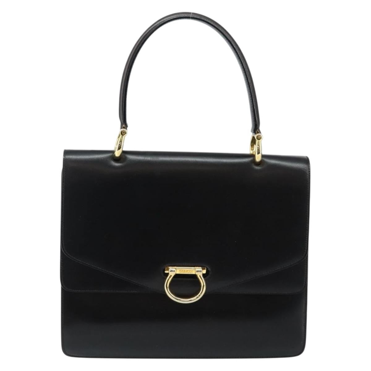 Celine Vintage Top Handle Bag Glazed Leather, BLACK, LEATHER, Handbag