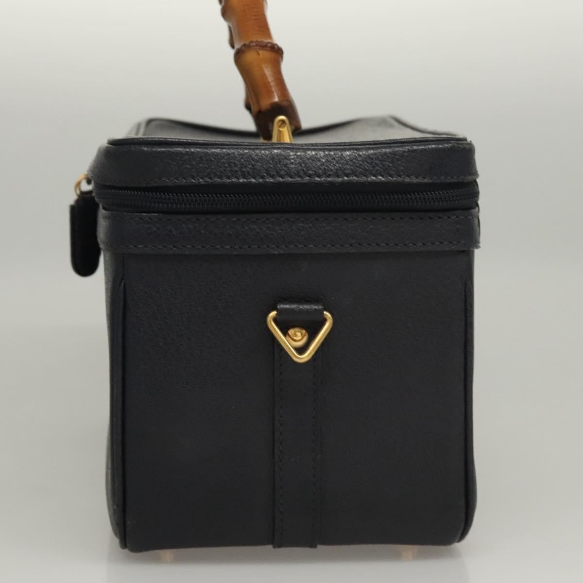 Gucci Vintage Bamboo Vanity Case Leather, NAVY, LEATHER, Handbag