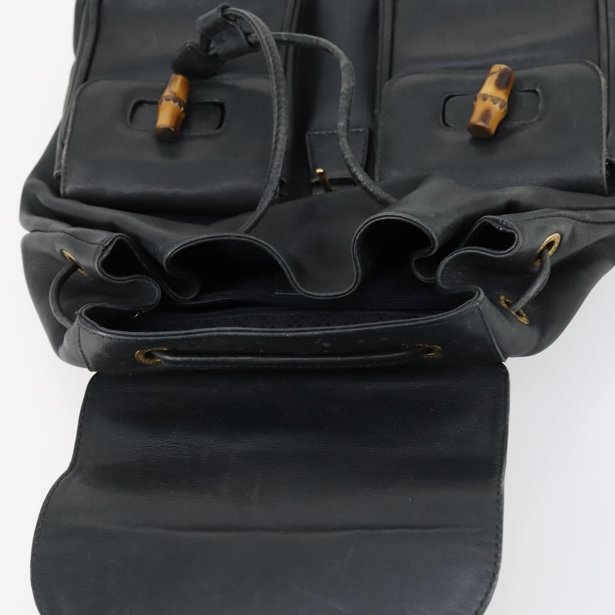 Gucci Vintage Bamboo Backpack Leather, BLACK, LEATHER, Backpack