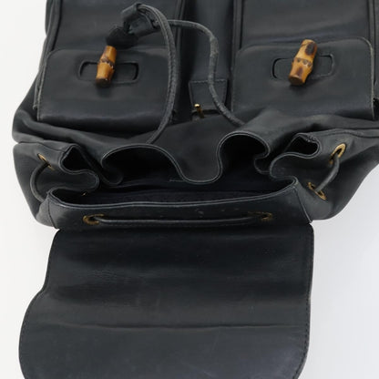 Gucci Vintage Bamboo Backpack Leather, BLACK, LEATHER, Backpack