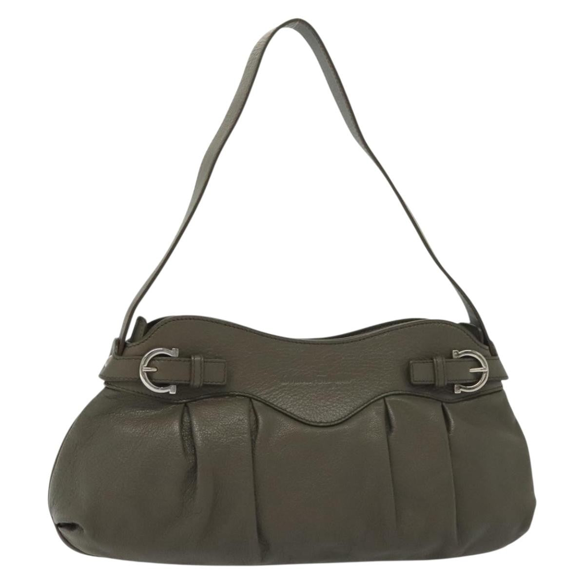 Salvatore Ferragamo Gancini Shoulder Bag Leather, GRAY, LEATHER, Shoulder bag