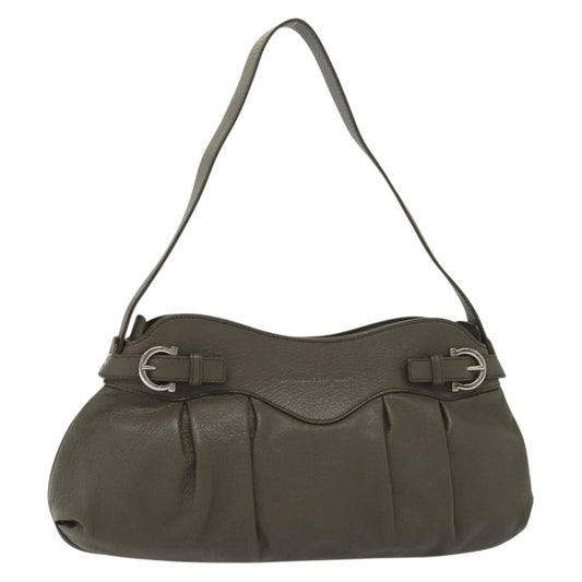 Salvatore Ferragamo Gancini Shoulder Bag Leather, GRAY, LEATHER, Shoulder bag