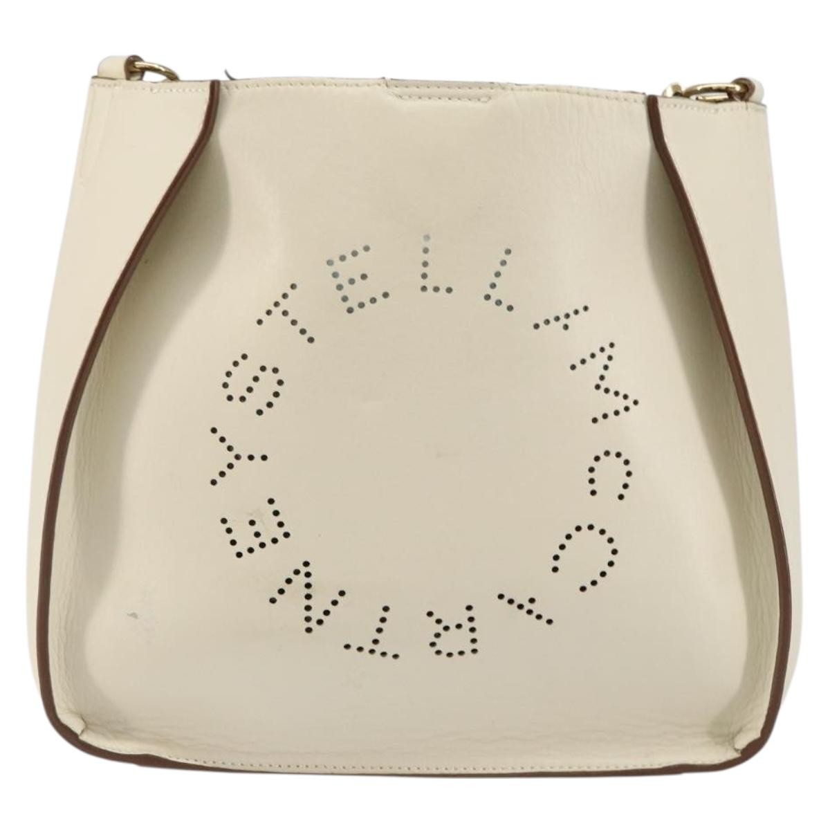 Stella McCartney Logo Crossbody Bag Perforated Faux Leather, BEIGE, LEATHER, Shoulder bag