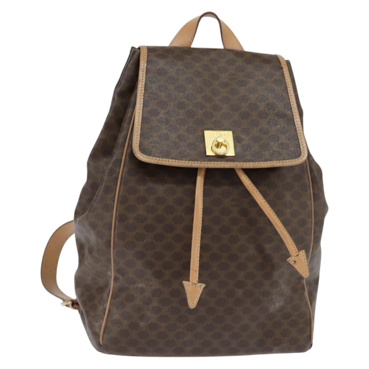 Celine Vintage Macadam Backpack Canvas and Leather, BROWN, CANVAS, Backpack