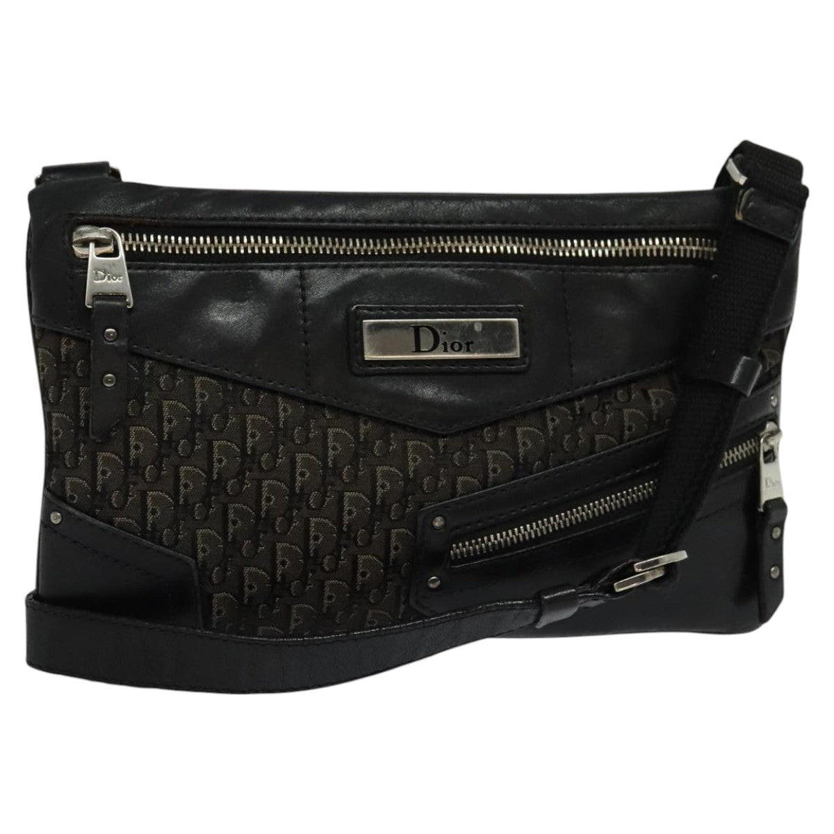 Christian Dior Vintage Street Chic Shoulder Handbag Diorissimo Canvas with Leather, BLACK, CANVAS, Shoulder bag