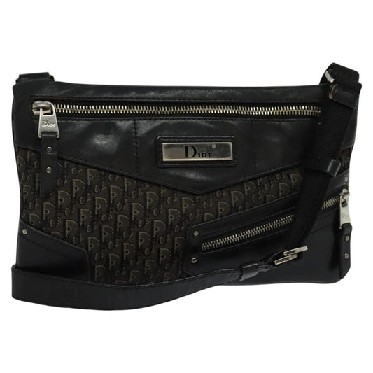 Christian Dior Vintage Street Chic Shoulder Handbag Diorissimo Canvas with Leather, BLACK, CANVAS, Shoulder bag