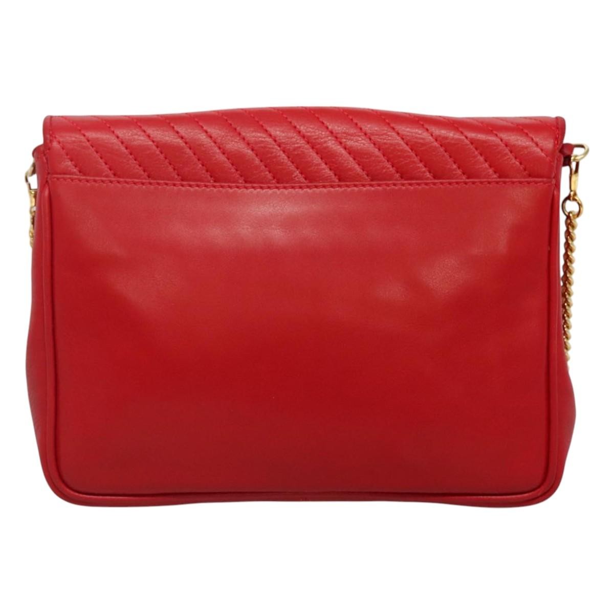 Celine Chain Shoulder Bag Leather, RED, LEATHER, Shoulder bag