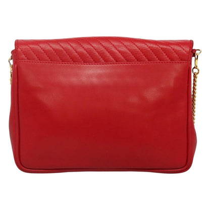 Celine Chain Shoulder Bag Leather, RED, LEATHER, Shoulder bag