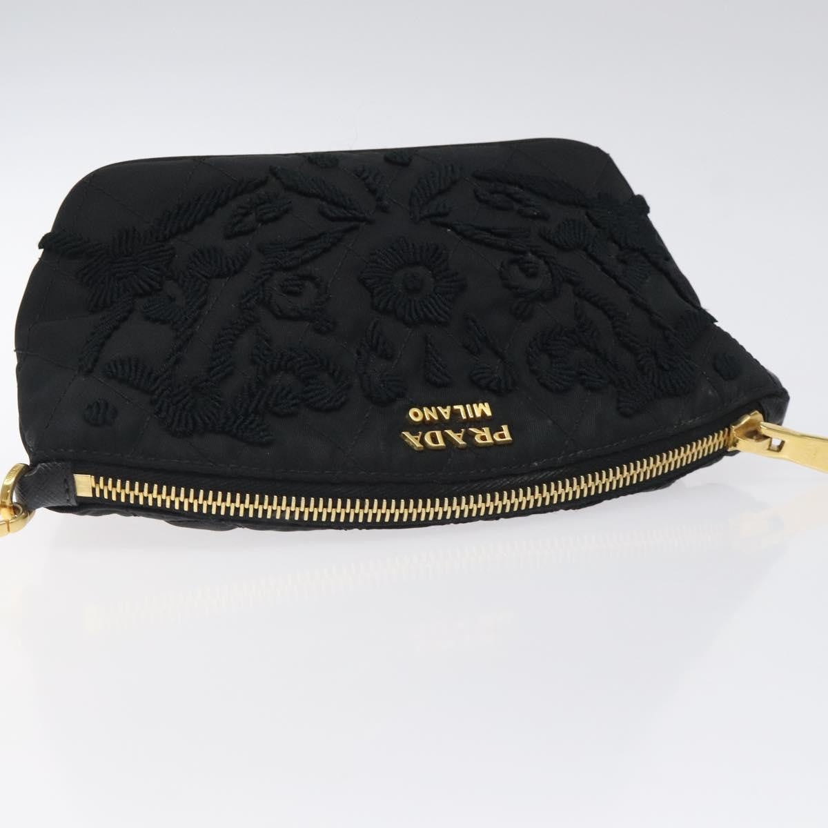 Prada Vintage Pouch Embroidery Nylon, BLACK, NYLON, Clutche & pouche