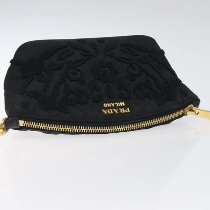 Prada Vintage Pouch Embroidery Nylon, BLACK, NYLON, Clutche & pouche
