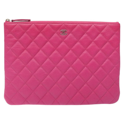Chanel O Case Clutch Quilted Caviar, PINK, LEATHER, Clutche & pouche