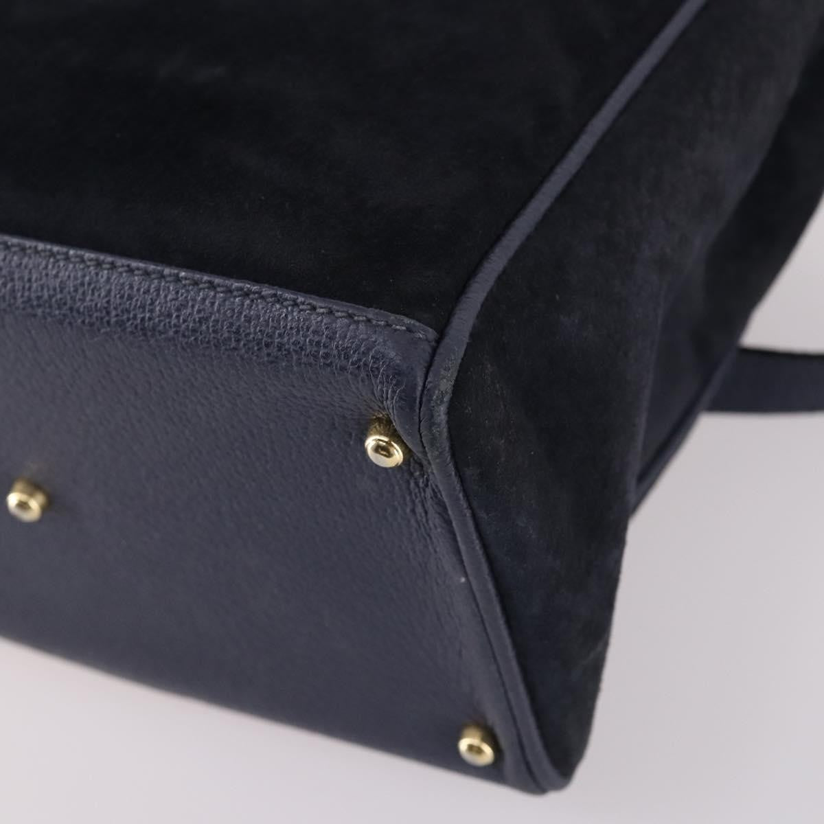 Gucci Vintage Bamboo Front Pocket Tote Suede, NAVY, SUEDE, Handbag