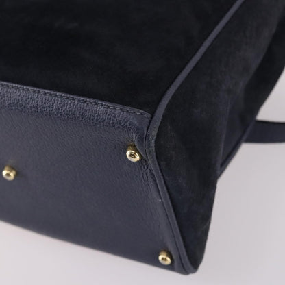 Gucci Vintage Bamboo Front Pocket Tote Suede, NAVY, SUEDE, Handbag