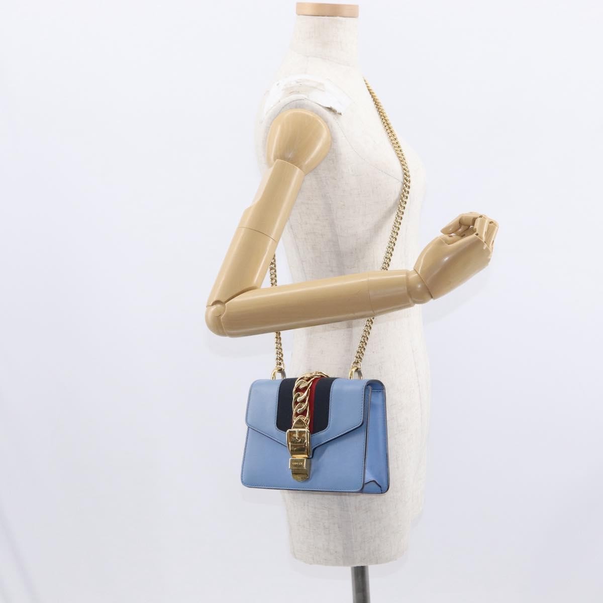 Gucci Sylvie Chain Shoulder Bag Leather, BLUE, LEATHER, Shoulder bag