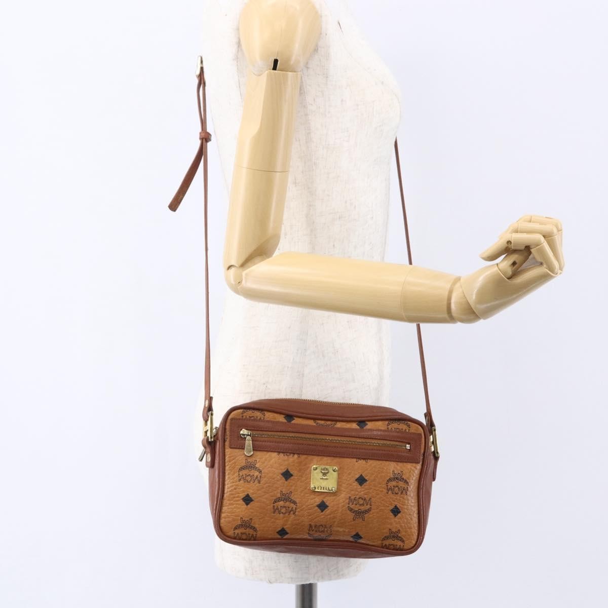 MCM Visetos Shoulder bag Canvas and Leather, BROWN, CANVAS, Shoulder bag