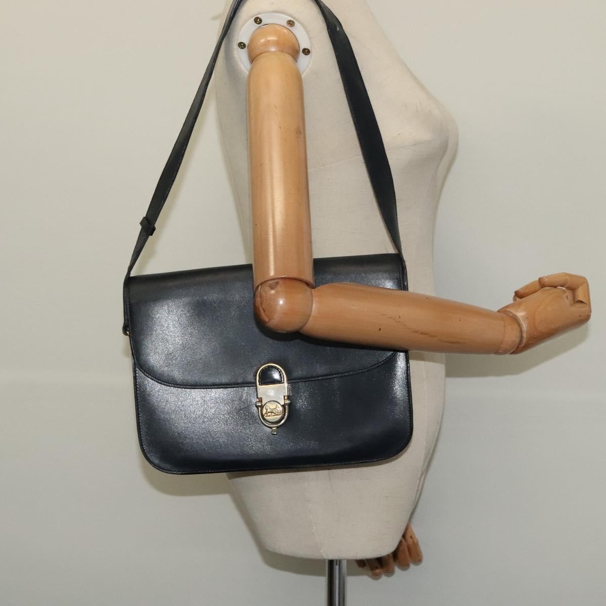 Celine Flap Shoulder Bag Leather, NAVY, LEATHER, Shoulder bag