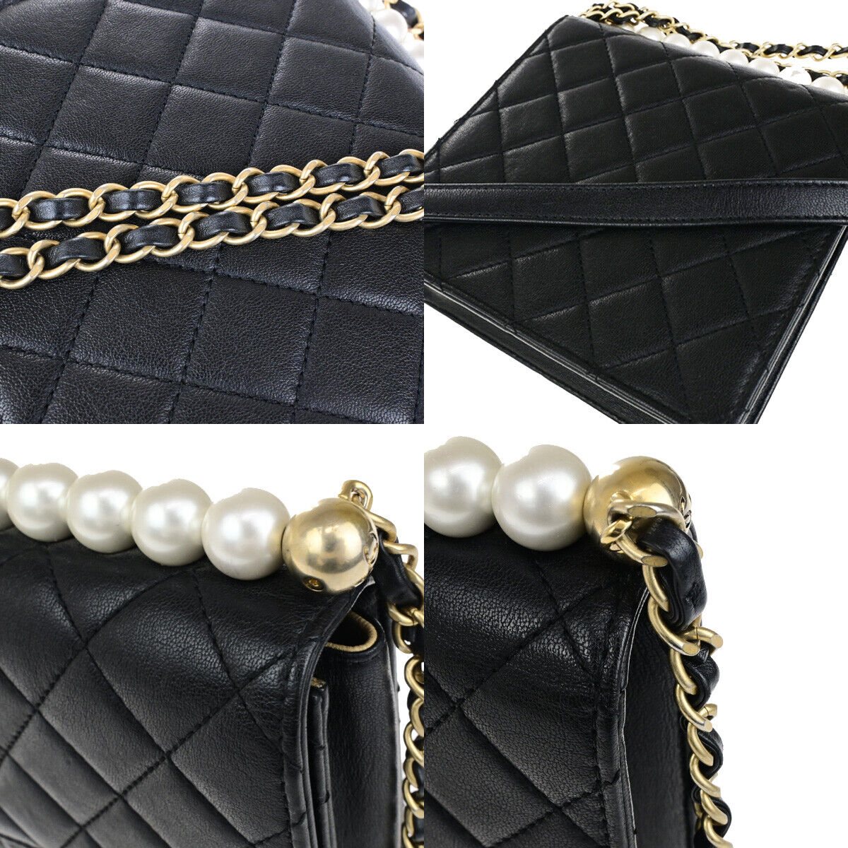 Chanel Chic Pearls Flap Bag Quilted Lambskin, BLACK, LEATHER, Shoulder bag