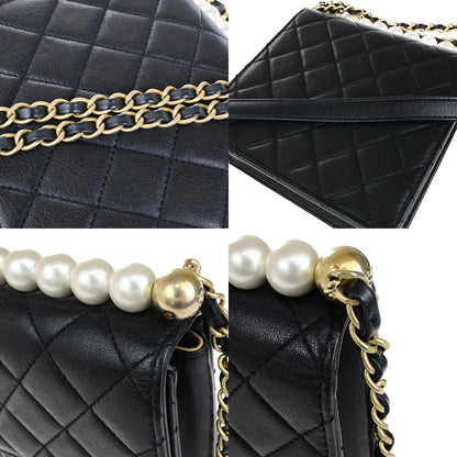 Chanel Chic Pearls Flap Bag Quilted Lambskin, BLACK, LEATHER, Shoulder bag