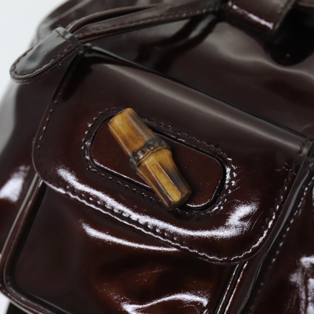 Gucci Vintage Bamboo Backpack Patent, BROWN, PATENT_LEATHER, Backpack