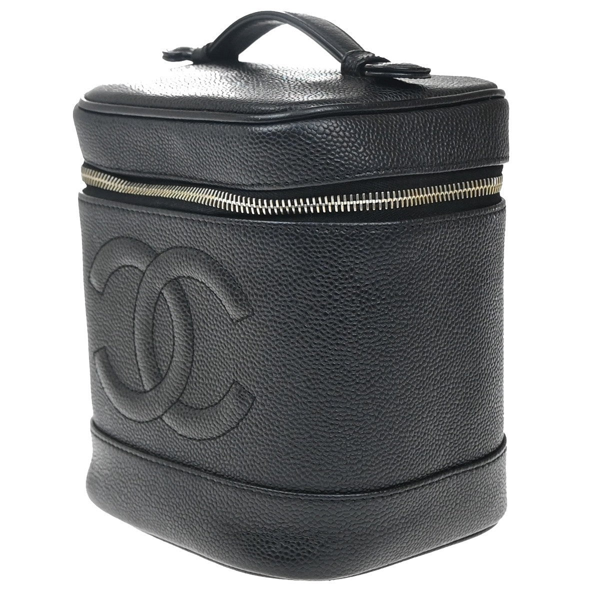 Chanel Vintage Timeless Cosmetic Case Caviar, BLACK, LEATHER, Clutche & pouche
