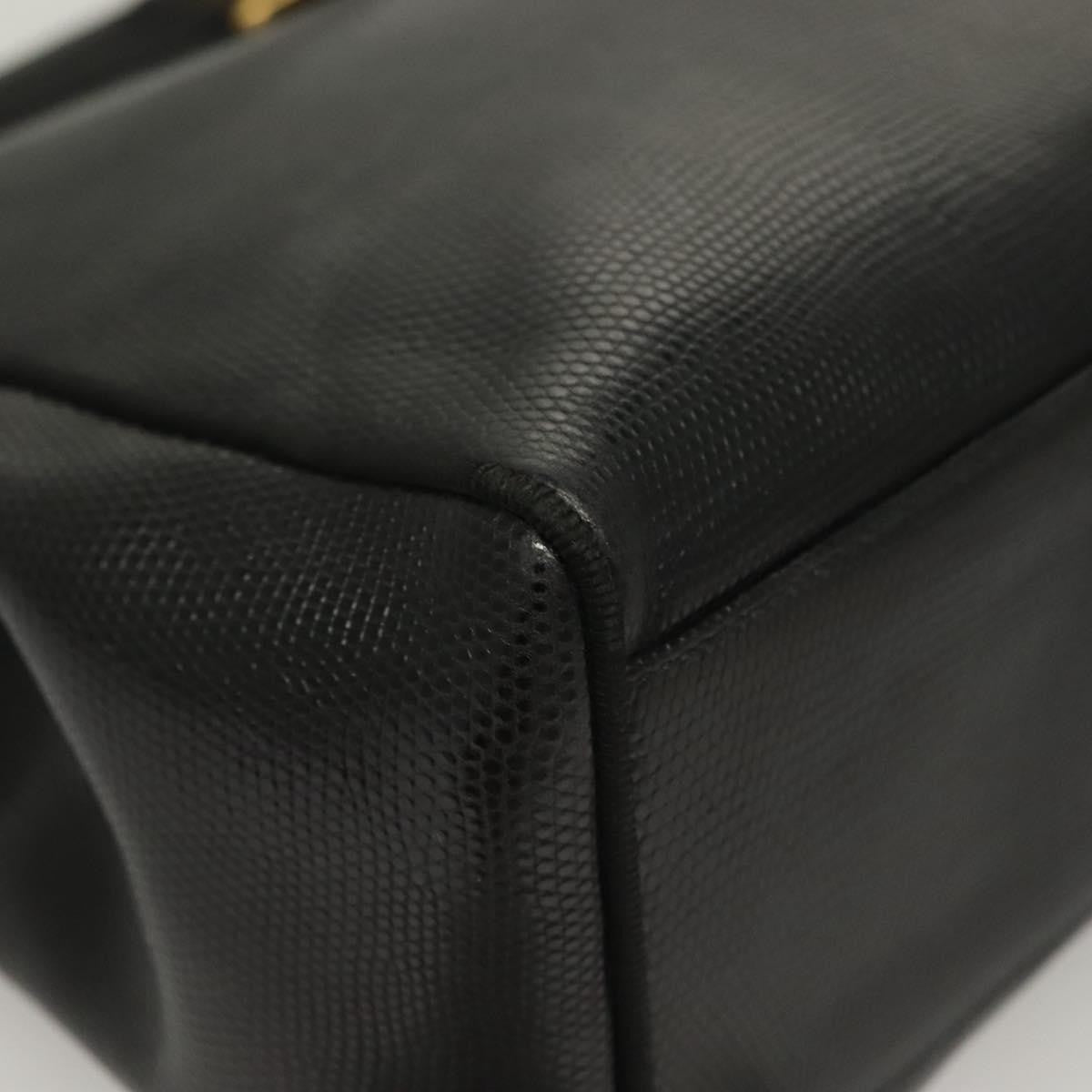 Salvatore Ferragamo Vintage Vara Bow Tote Lizard Embossed Leather, BLACK, LEATHER, Tote bag