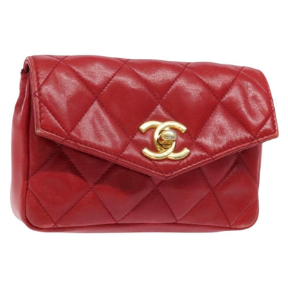 Chanel Vintage CC Flap Waist Bag Quilted Leather, RED, LEATHER, Clutche & pouche