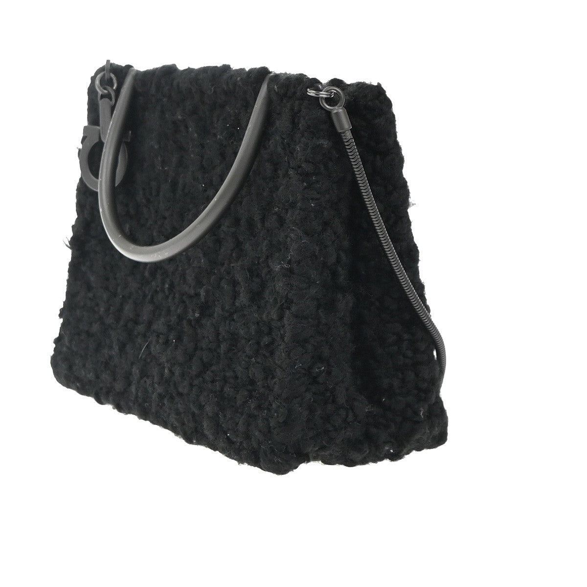 Salvatore Ferragamo Gancini handbag Wool, Black, Wool, Handbag
