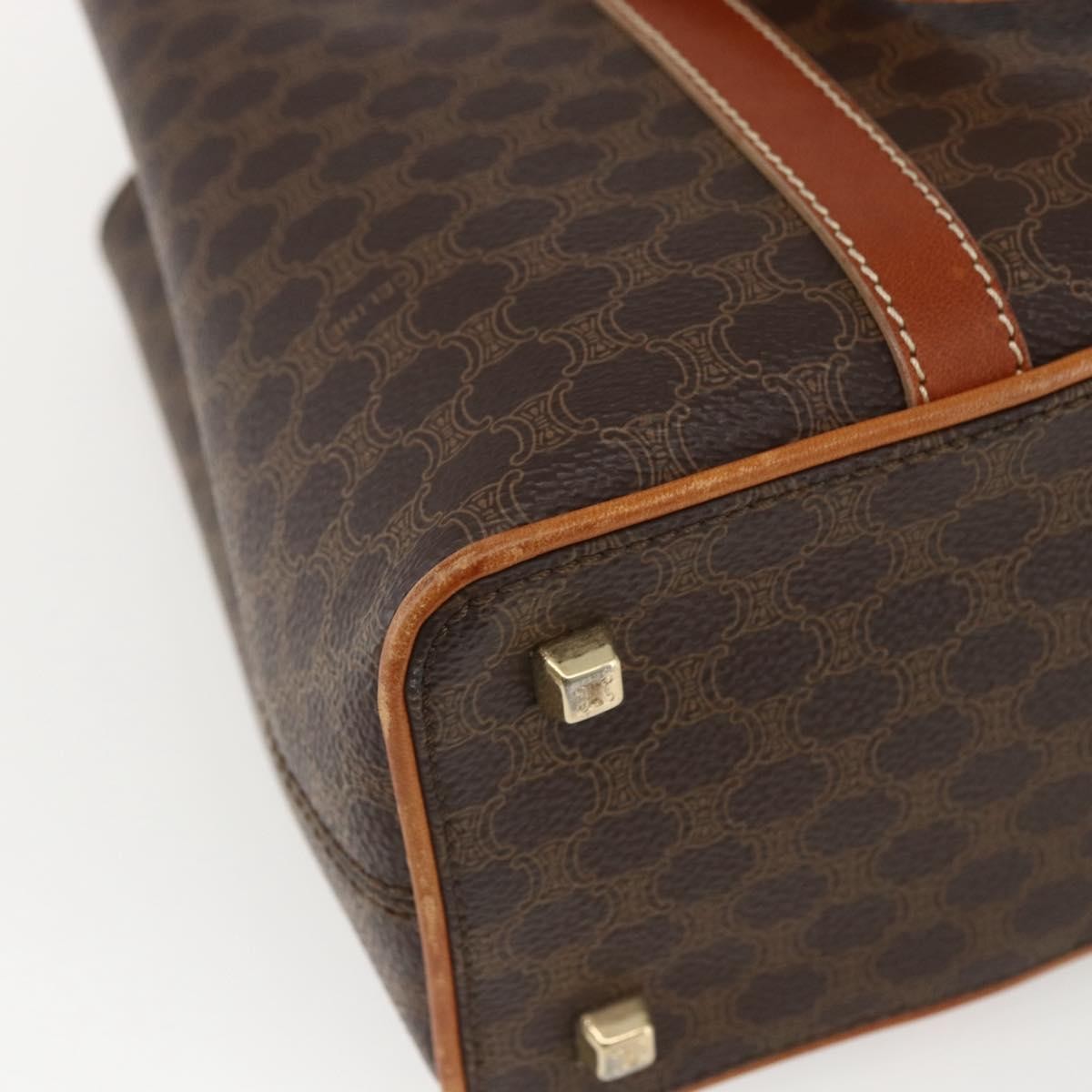 Celine Vintage Macadam Handbag Canvas and Leather, BROWN, CANVAS, Handbag