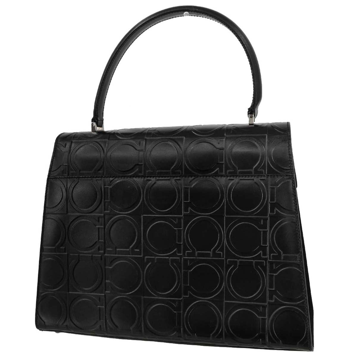 Salvatore Ferragamo Vintage Gancini Top Handle Bag Embossed Leather, BLACK, LEATHER, Handbag