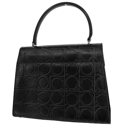 Salvatore Ferragamo Vintage Gancini Top Handle Bag Embossed Leather, BLACK, LEATHER, Handbag