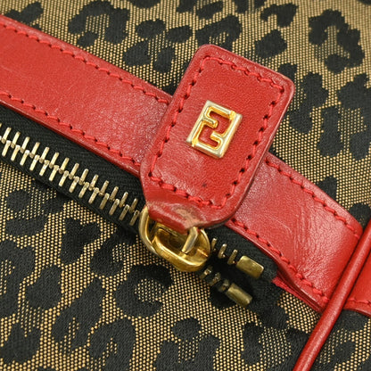 Fendi Vintage Convertible Bowling Bag Leopard Print Jacquard, BROWN, CANVAS, Handbag