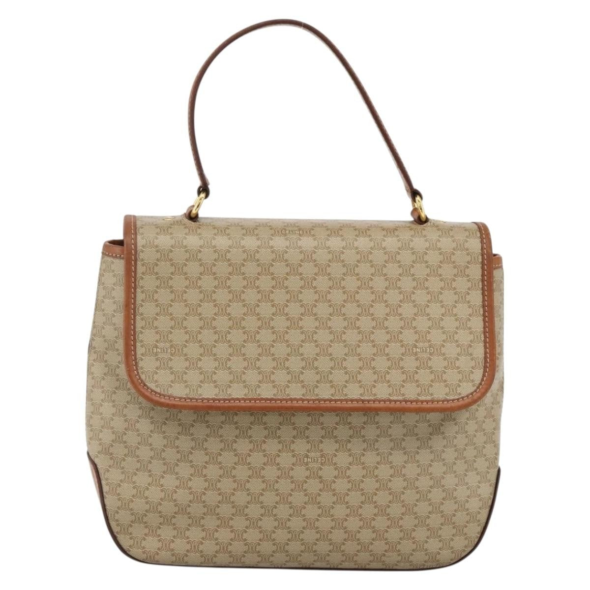 Celine Vintage Macadam Handbag Canvas and Leather, Beige, Canvas, Handbag