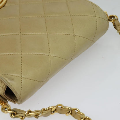 Chanel Logo Chain Shoulder Bag Leather, BEIGE, LEATHER, Shoulder bag