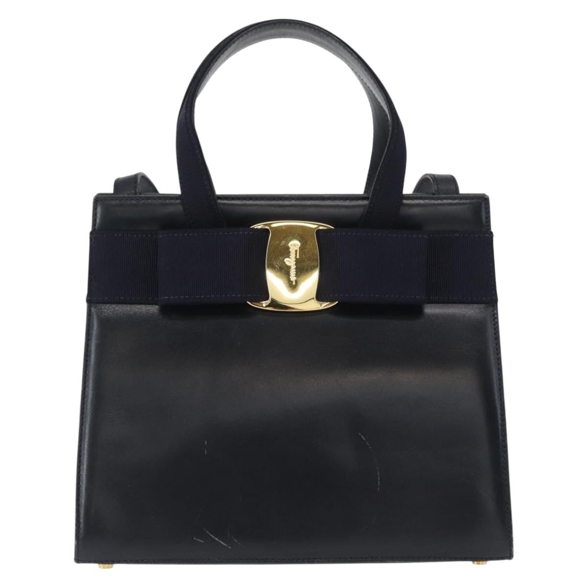 Salvatore Ferragamo Convertible Vara Bow Tote Leather, NAVY, LEATHER, Handbag