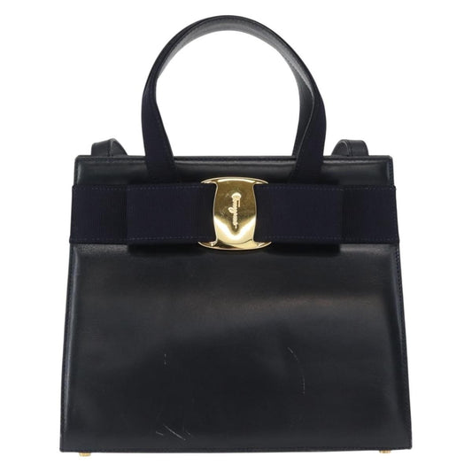 Salvatore Ferragamo Convertible Vara Bow Tote Leather, NAVY, LEATHER, Handbag