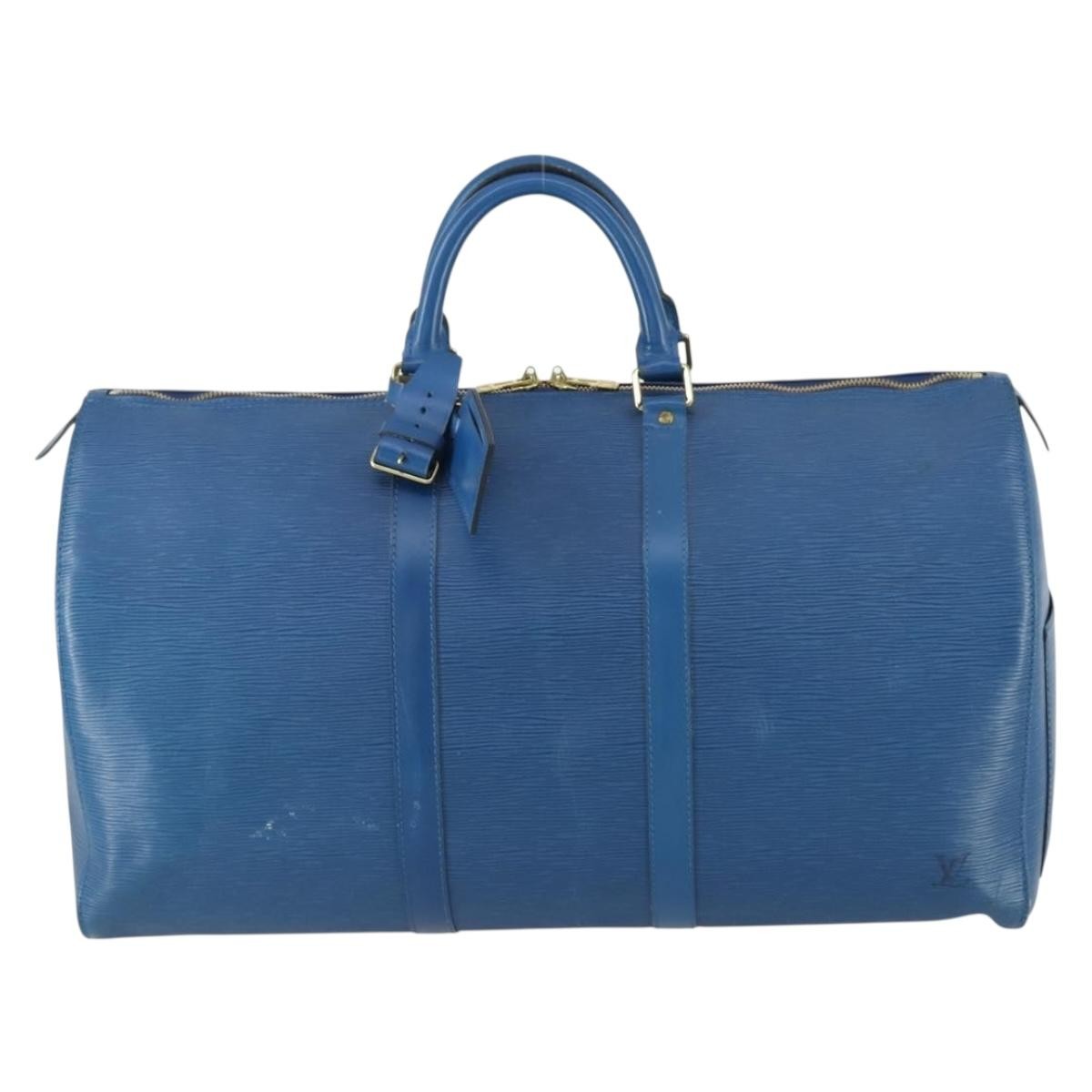 Louis Vuitton Keepall Bag Epi Leather, BLUE, LEATHER, Travel bag