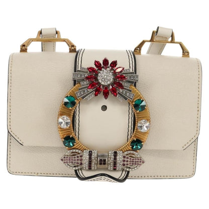 Miu Miu Madras Crystal Buckle Shoulder Bag Leather, WHITE, LEATHER, Shoulder bag