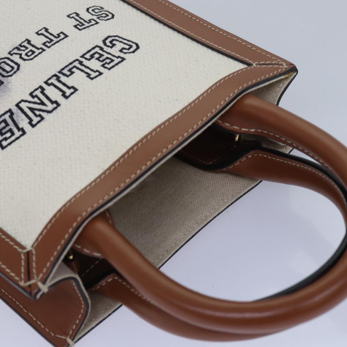 Celine Vertical Cabas Tote Canvas with Leather, WHITE, CANVAS, Handbag