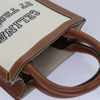 Celine Vertical Cabas Tote Canvas with Leather, WHITE, CANVAS, Handbag