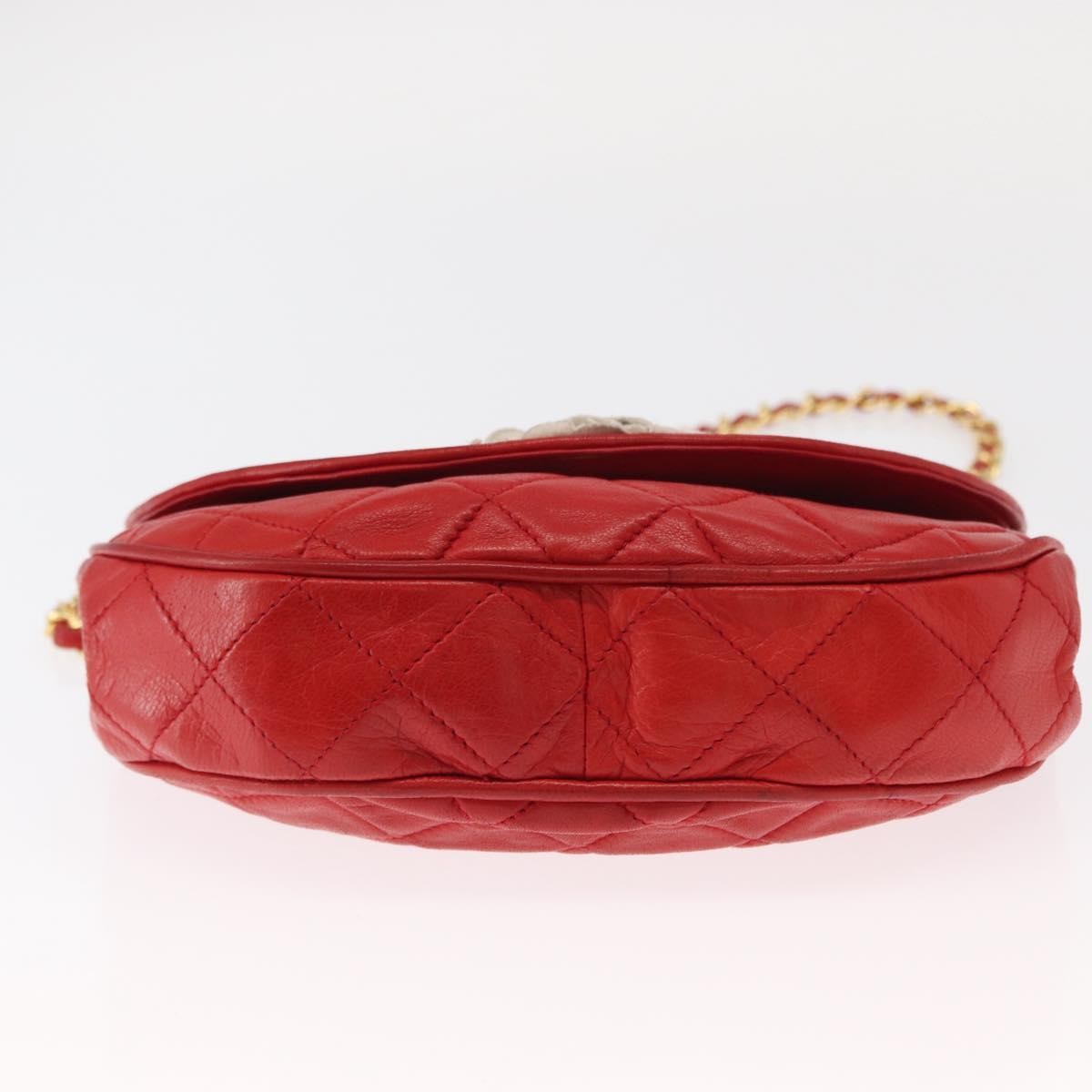 Chanel Camellia Rounded Clutch Satin and Leather, RED, LEATHER, Shoulder bag