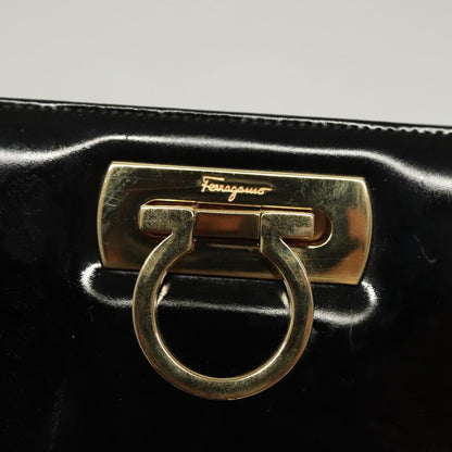 Salvatore Ferragamo Gancini Shoulder Bag Patent Leather, BLACK, PATENT_LEATHER, Shoulder bag