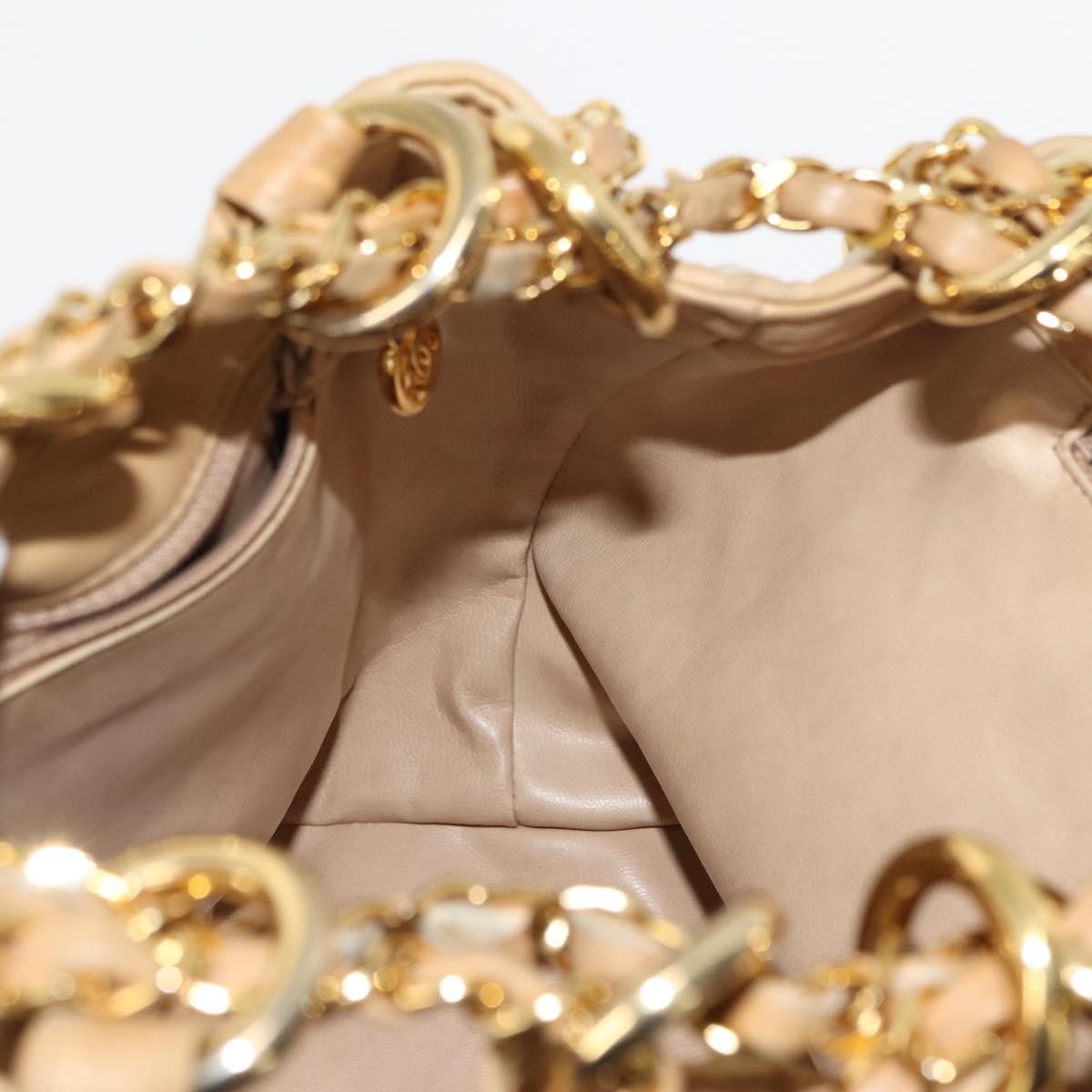 Chanel Vintage Drawstring Chain Bucket Bag Quilted Canvas, BEIGE, CANVAS, Shoulder bag