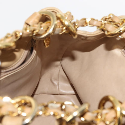 Chanel Vintage Drawstring Chain Bucket Bag Quilted Canvas, BEIGE, CANVAS, Shoulder bag
