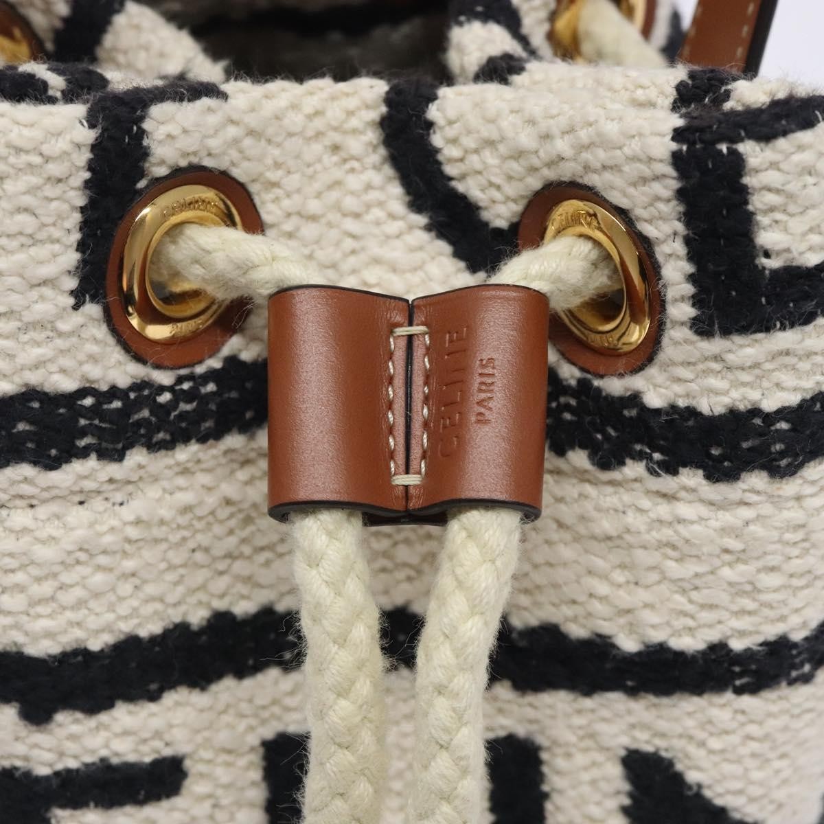 Celine Teen Drawstring Plein Soleil Bucket Bag Canvas with Leather, WHITE, CANVAS, Crossbody bag