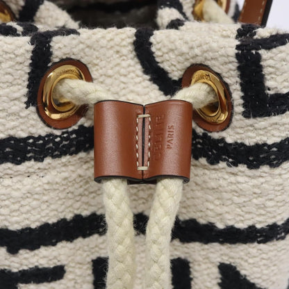 Celine Teen Drawstring Plein Soleil Bucket Bag Canvas with Leather, WHITE, CANVAS, Crossbody bag