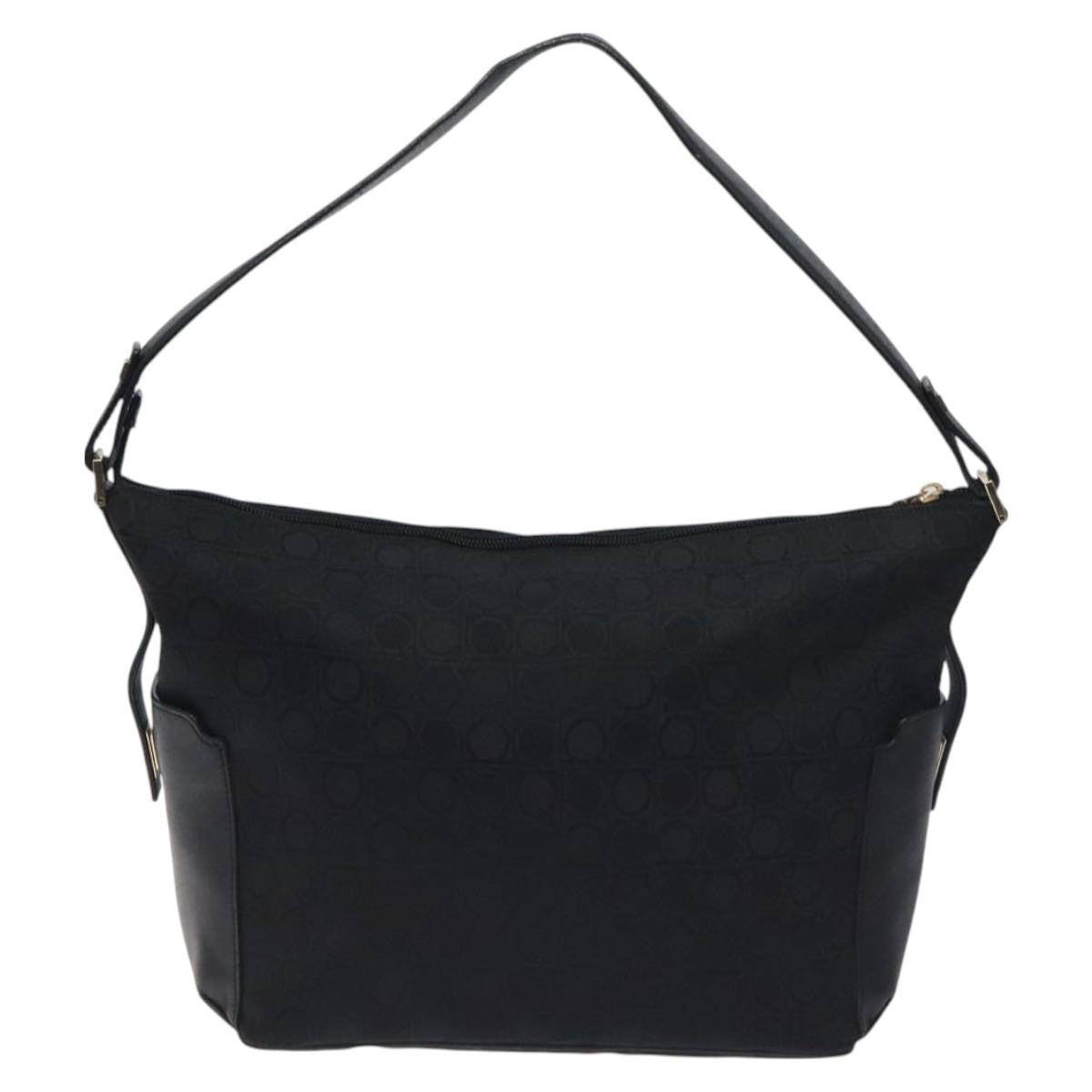 Salvatore Ferragamo Gancini Shoulder Bag Canvas, BLACK, CANVAS, Shoulder bag