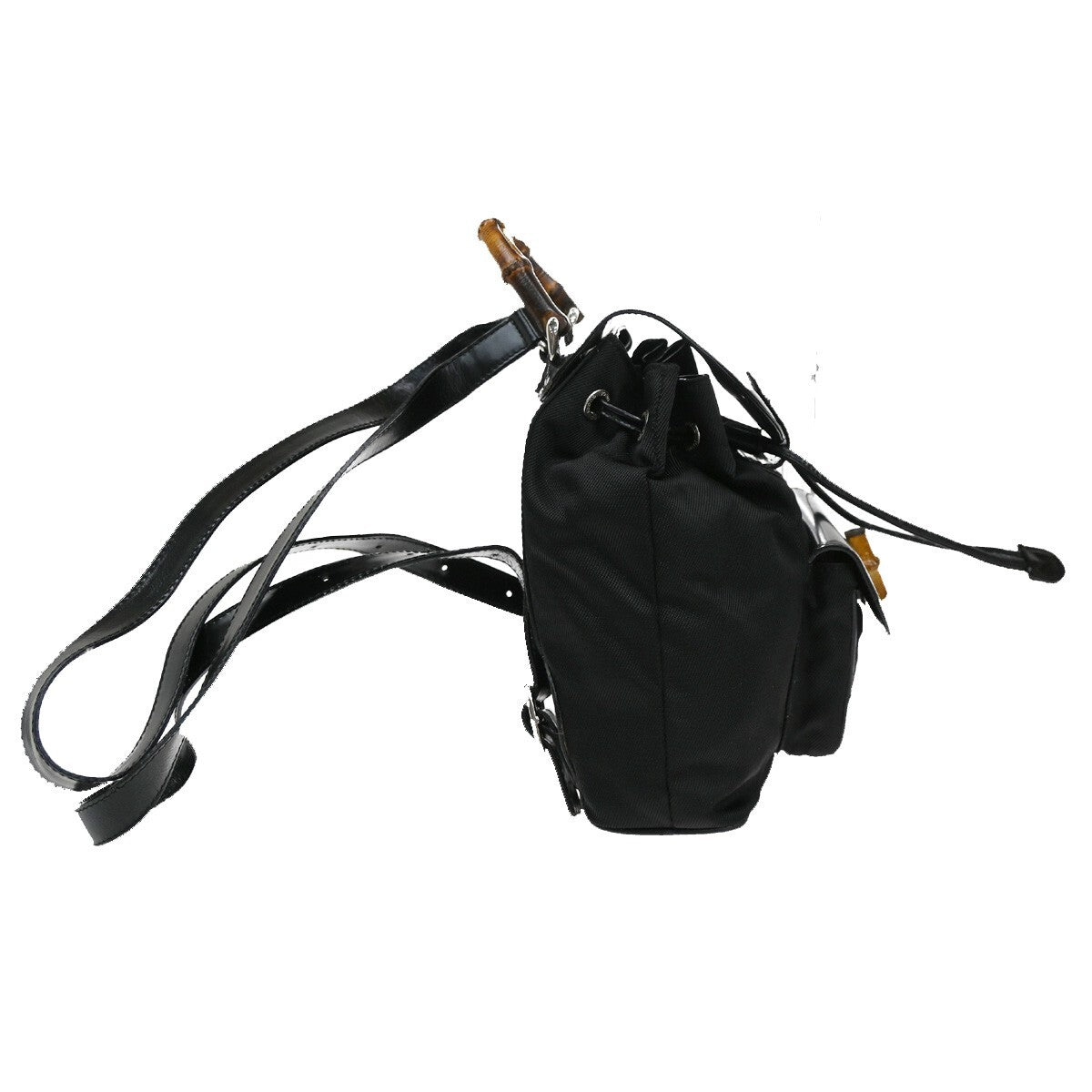 Gucci Vintage Bamboo Backpack Nylon and Patent Leather, BLACK, NYLON, Backpack